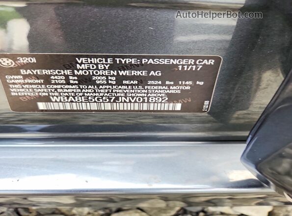 WBA8E5G57JNV01892 2018 BMW 3 SERIES Gray Widok komory silnika