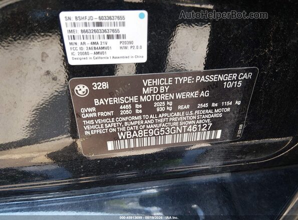 WBA8E9G53GNT46127 2016 BMW 3 SERIES Black Շարժիչի բաժամունքի տեսք