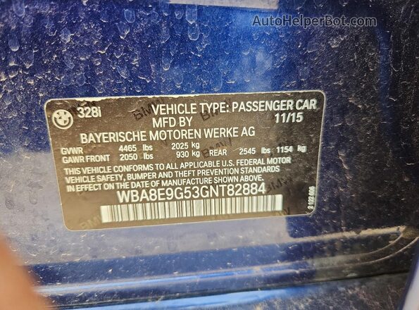 WBA8E9G53GNT82884 2016 BMW 3 SERIES Blue Вид підкапотного простору