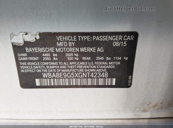 WBA8E9G5XGNT42348 2016 BMW 3 SERIES White Շարժիչի բաժամունքի տեսք