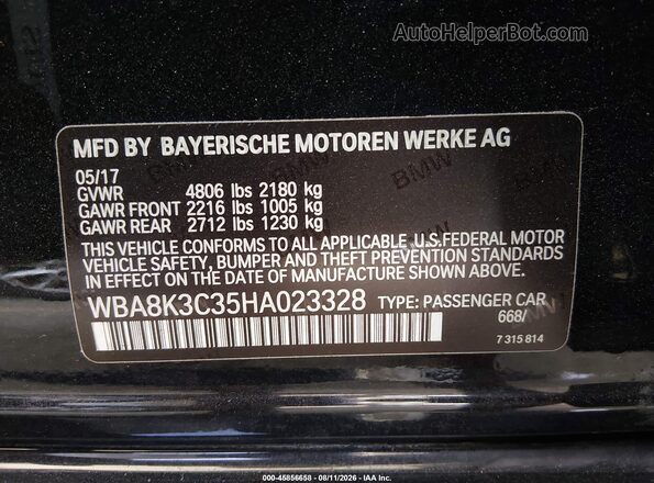 WBA8K3C35HA023328 2017 BMW 3 SERIES Black Вид підкапотного простору