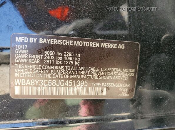 WBA8Y3C58JG451395 2018 BMW 3 SERIES Black Vista del compartimento del motor