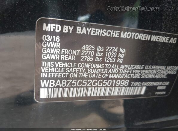 WBA8Z5C52GG501998 2016 BMW 3 SERIES Black Շարժիչի բաժամունքի տեսք
