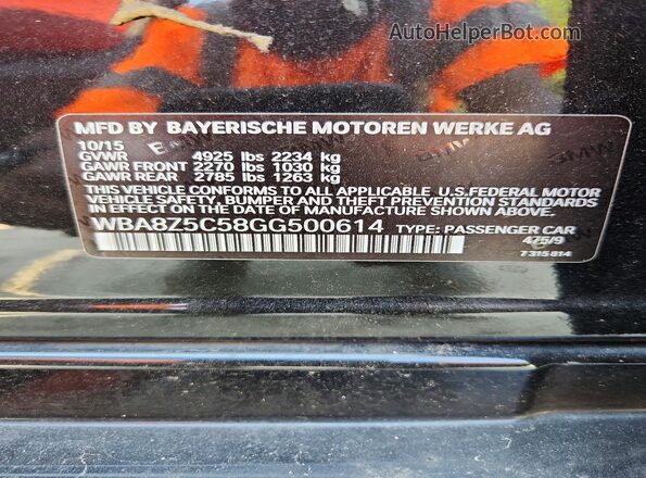 WBA8Z5C58GG500614 2016 BMW 3 SERIES Black ძრავის განყოფილების ხედი