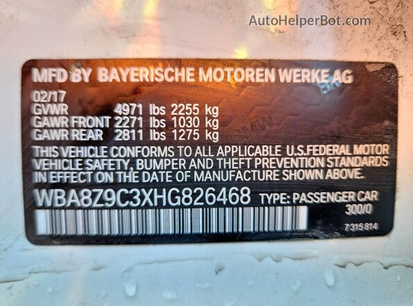WBA8Z9C3XHG826468 2017 BMW 3 SERIES White Շարժիչի բաժամունքի տեսք