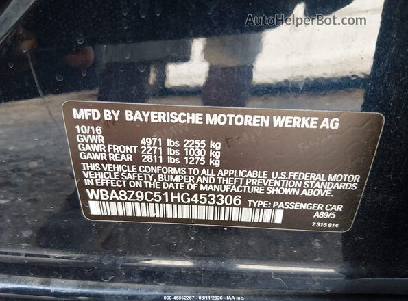 WBA8Z9C51HG453306 2017 BMW 3 SERIES Dark Blue Շարժիչի բաժամունքի տեսք