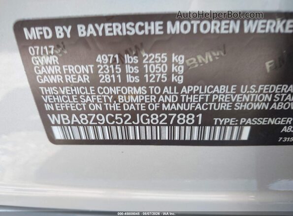 WBA8Z9C52JG827881 2018 BMW 3 SERIES Silver ძრავის განყოფილების ხედი
