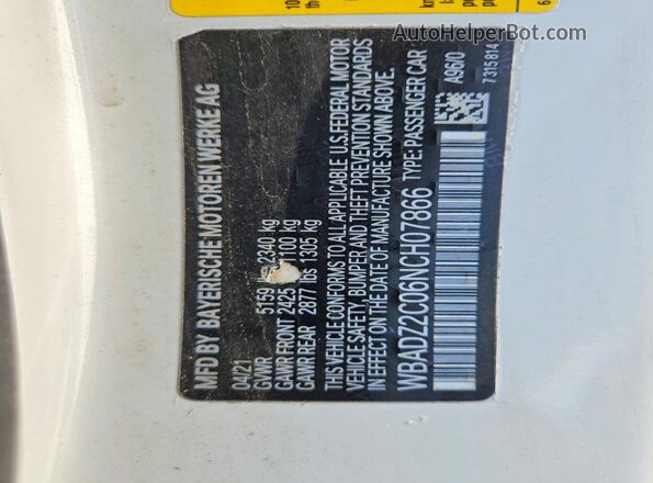 WBADZ2C06NCH07866 2022 BMW 8 SERIES White Вид підкапотного простору
