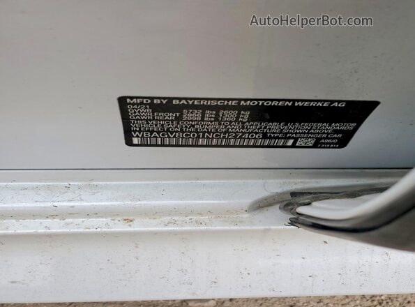 WBAGV8C01NCH27406 2022 BMW M8 White Вид підкапотного простору