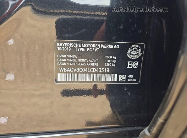 WBAGV8C04LCD43519 2020 BMW M8 Black Вид наклейки з VIN-кодом