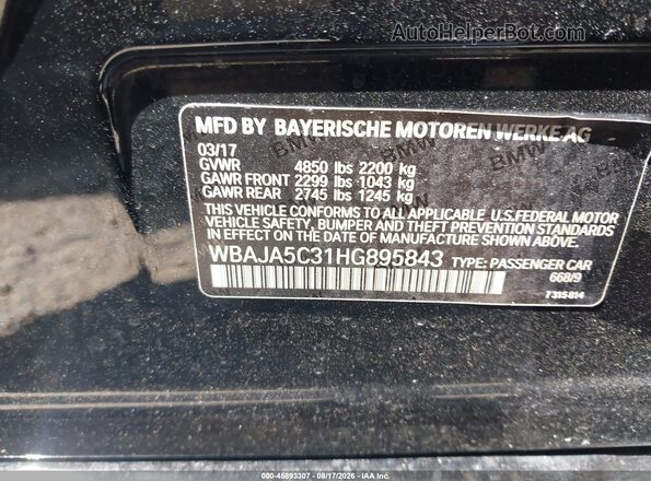 WBAJA5C31HG895843 2017 BMW 5 SERIES Black ძრავის განყოფილების ხედი
