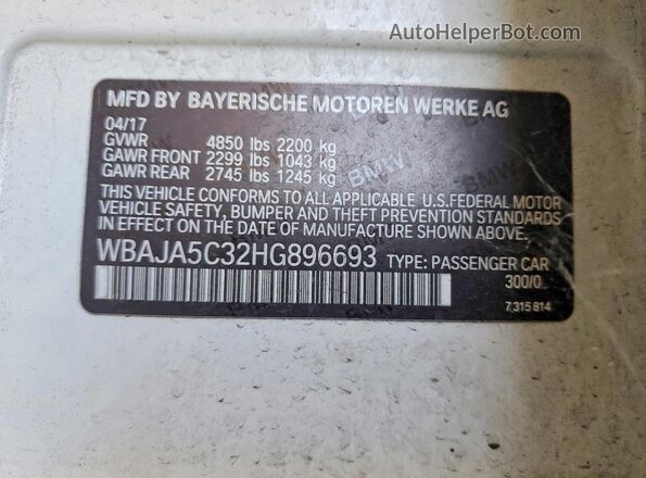 WBAJA5C32HG896693 2017 BMW 5 SERIES White ძრავის განყოფილების ხედი