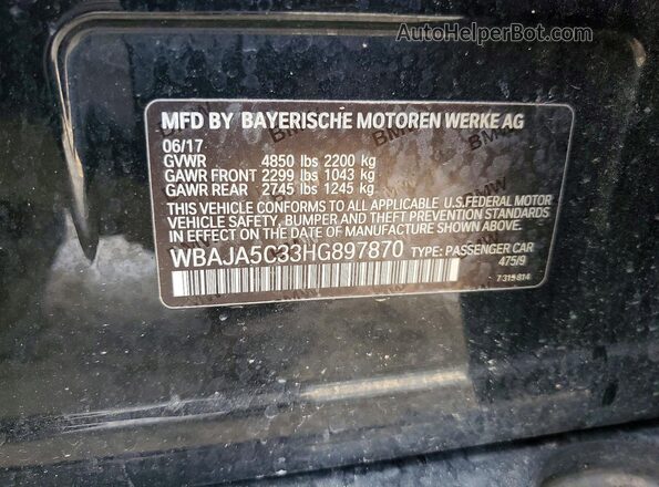 WBAJA5C33HG897870 2017 BMW 5 SERIES Black VIN sticker view