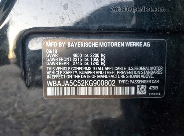 WBAJA5C52KG900802 2019 BMW 5 SERIES Black ძრავის განყოფილების ხედი