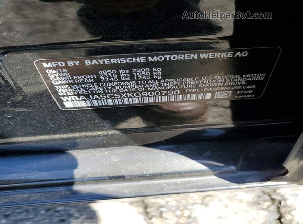WBAJA5C5XKG900790 2019 BMW 5 SERIES Black Engine compartment view