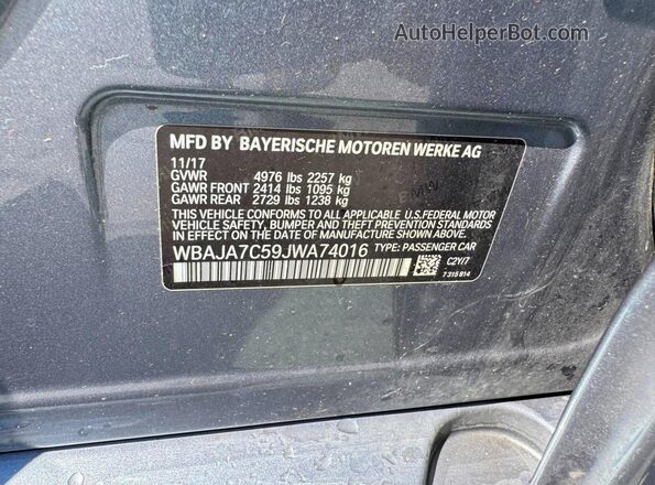 WBAJA7C59JWA74016 2018 BMW 5 SERIES Silver 