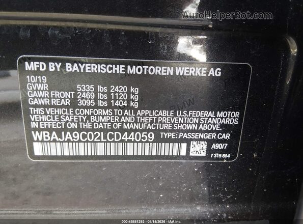 WBAJA9C02LCD44059 2020 BMW 5 SERIES Blue Engine compartment view