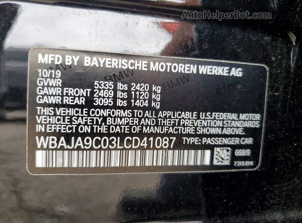 WBAJA9C03LCD41087 2020 BMW 5 SERIES Black Շարժիչի բաժամունքի տեսք