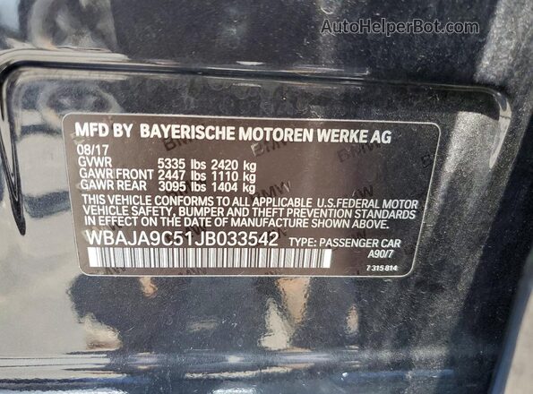 WBAJA9C51JB033542 2018 BMW 5 SERIES Charcoal ძრავის განყოფილების ხედი