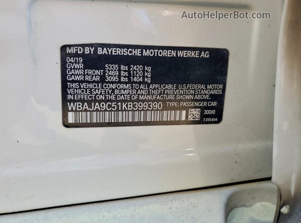 WBAJA9C51KB399390 2019 BMW 5 SERIES White Widok komory silnika