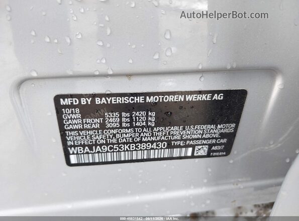WBAJA9C53KB389430 2019 BMW 5 SERIES Silver Widok komory silnika