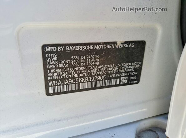 WBAJA9C56KB392905 2019 BMW 5 SERIES White Вид підкапотного простору