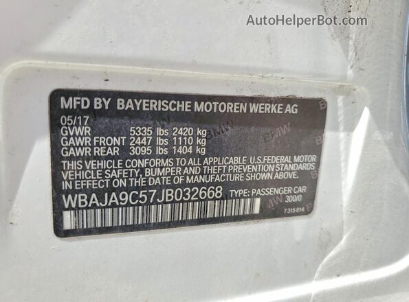 WBAJA9C57JB032668 2018 BMW 5 SERIES White Vista de la etiqueta del VIN