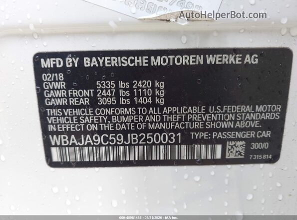 WBAJA9C59JB250031 2018 BMW 5 SERIES Белый Вид подкапотного пространства