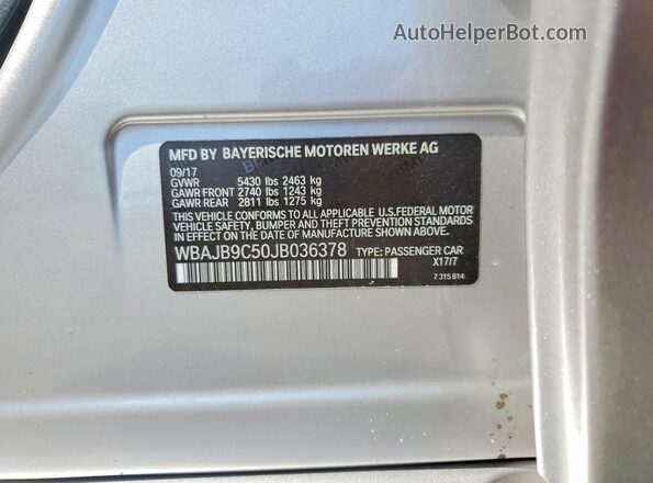 WBAJB9C50JB036378 2018 BMW M5 Silver ძრავის განყოფილების ხედი