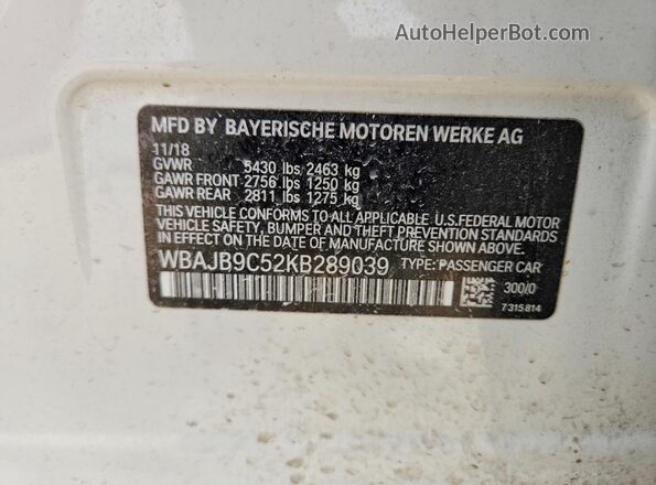 WBAJB9C52KB289039 2019 BMW M5 White Вид підкапотного простору