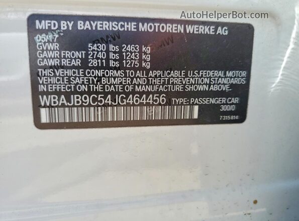WBAJB9C54JG464456 2018 BMW M5 White Շարժիչի բաժամունքի տեսք