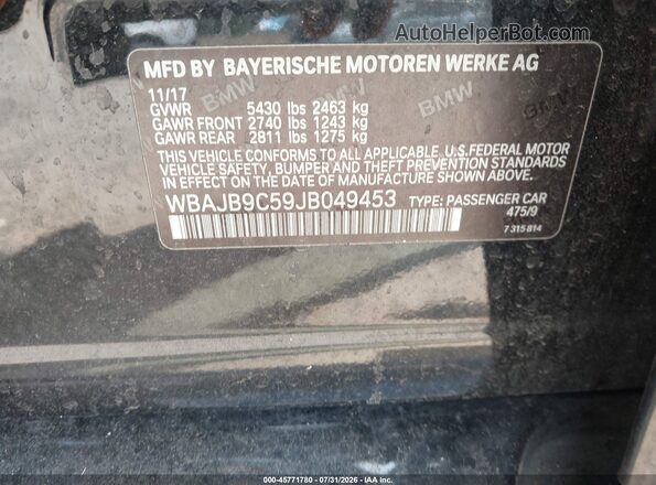 WBAJB9C59JB049453 2018 BMW 5 SERIES Black Widok komory silnika