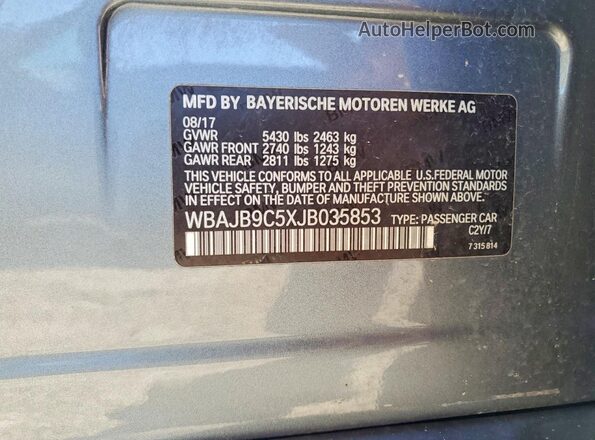WBAJB9C5XJB035853 2018 BMW M5 Gray ძრავის განყოფილების ხედი