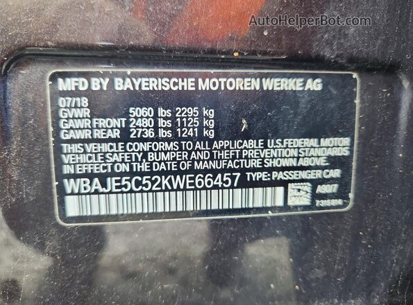 WBAJE5C52KWE66457 2019 BMW 5 SERIES Black Engine compartment view