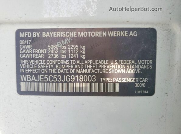 WBAJE5C53JG918003 2018 BMW 5 SERIES White Widok komory silnika