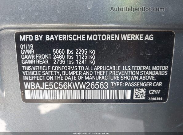 WBAJE5C56KWW26563 2019 BMW 5 SERIES Silver Շարժիչի բաժամունքի տեսք