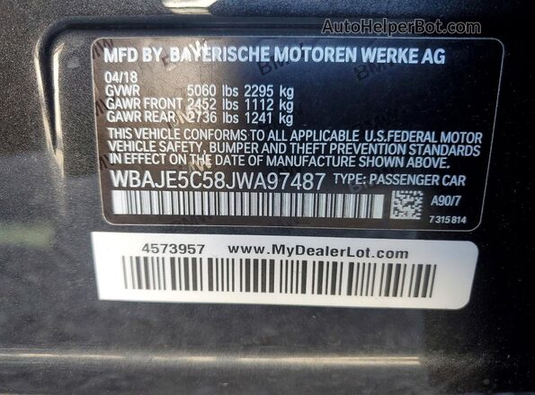 WBAJE5C58JWA97487 2018 BMW 5 SERIES Black Engine compartment view