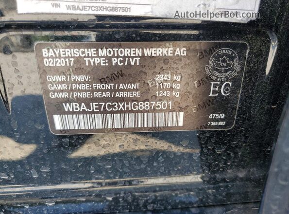 WBAJE7C3XHG887501 2017 BMW 5 SERIES Black VIN կոդի պիտակի տեսք