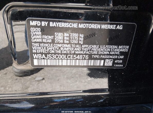 WBAJS3C00LCE54876 2020 BMW 5 SERIES Черный Вид подкапотного пространства
