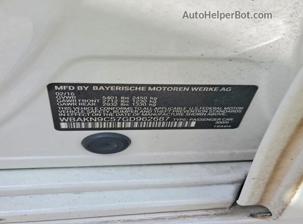 WBAKN9C57GD962687 2016 BMW 5 SERIES White 