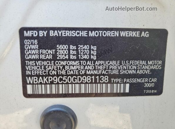 WBAKP9C50GD981138 2016 BMW 5 SERIES White Շարժիչի բաժամունքի տեսք