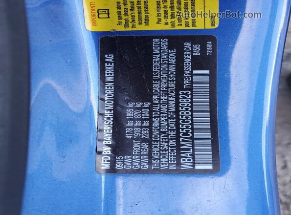 WBALM7C55G5B59823 2016 BMW Z4 Blue VIN კოდის სტიკერის ხედი