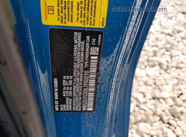 WBS2U7C03L7F03210 2020 BMW M2 Blue Engine compartment view
