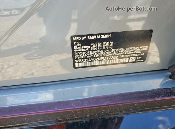 WBS33AY02NFM17292 2022 BMW M3 Purple Vista del compartimento del motor
