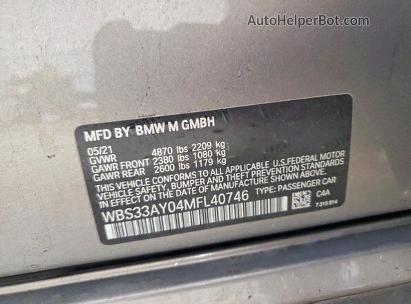 WBS33AY04MFL40746 2021 BMW M3 Gray Շարժիչի բաժամունքի տեսք