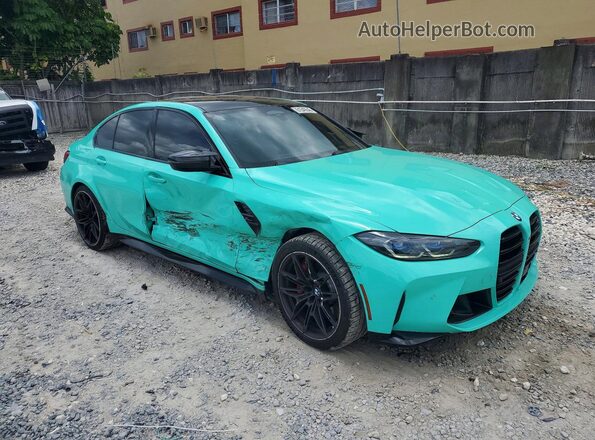 WBS33AY05NFM50643 2022 BMW M3 Turquoise Передня права чверть