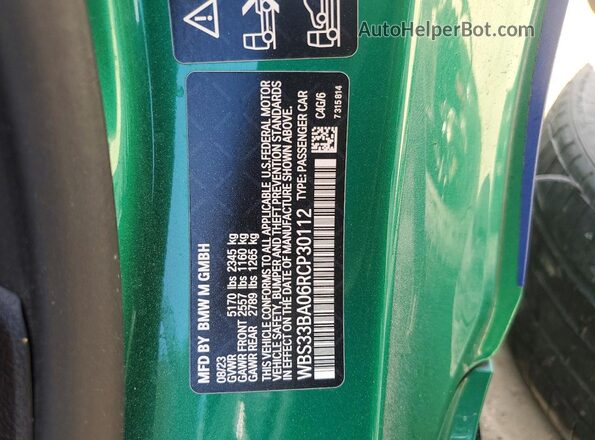 WBS33BA06RCP30112 2024 BMW M4 Green Вид наклейки з VIN-кодом