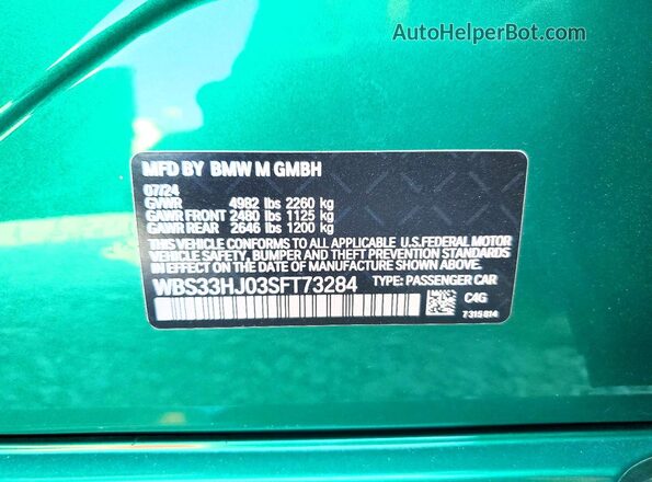 WBS33HJ03SFT73284 2025 BMW M3 Green Շարժիչի բաժամունքի տեսք