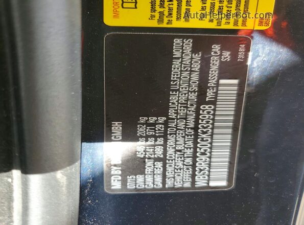 WBS3R9C50GK335958 2016 BMW M4 Black Widok naklejki z numerem VIN