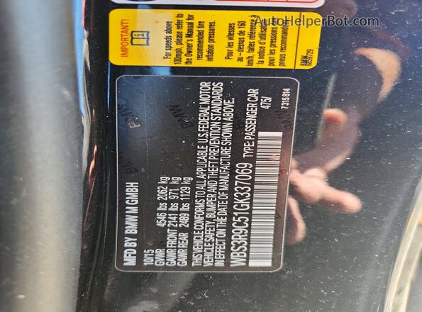 WBS3R9C51GK337069 2016 BMW M4 Black Vista de la etiqueta del VIN